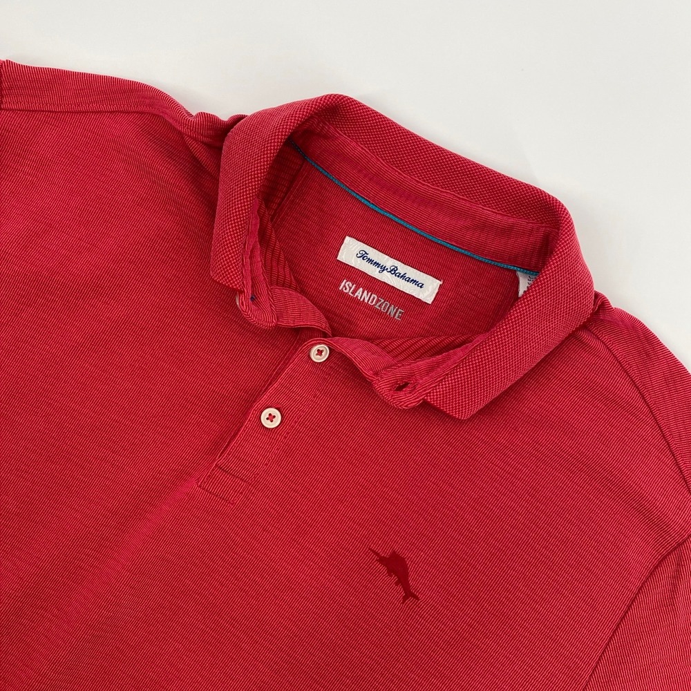 Tommy Bahama Polo Shirt Mens L Red Island Zone Textured Coastal Vacation Beach‎